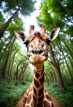 Close-up Animal in forest take selfie. interaction between wildlife and modern photography trends