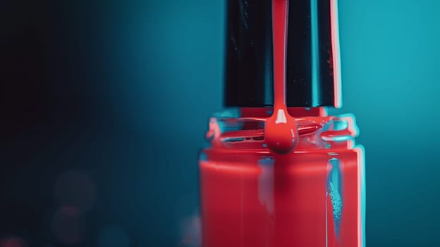 A close up of a bottle with red liquid in it