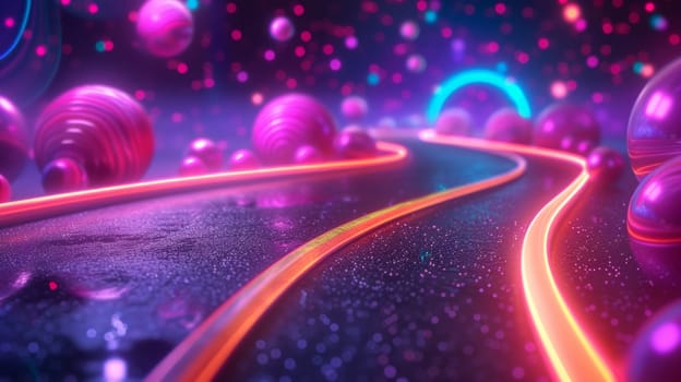 A neon road with some glowing orbs on it