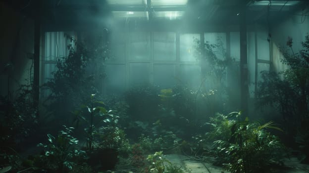 A room with plants and sunlight coming through the window