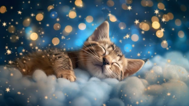 A cat sleeping on a cloud of fluffy white clouds