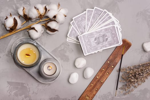 TVER, RUSSIA - FEBRUARY 18, 2024. Tarot cards, Tarot card divination, fortune telling. Occultism, esoteric education