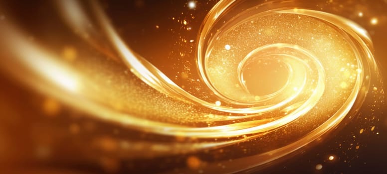 Abstract golden spiral with glittering particles, ideal for technology or luxury themes.