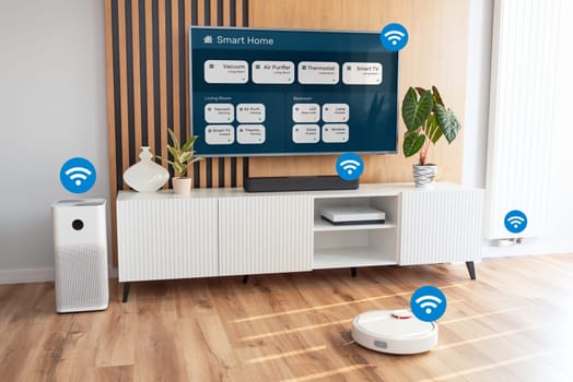 Smart home devices, controlled by smart app. Internet of Things concept