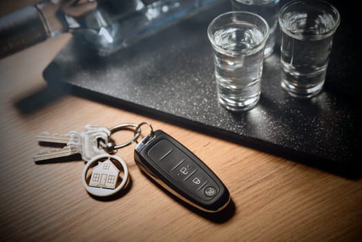 Drink and drive, alcoholism with car keys concept