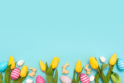 Easter eggs concept gift card background, copy space