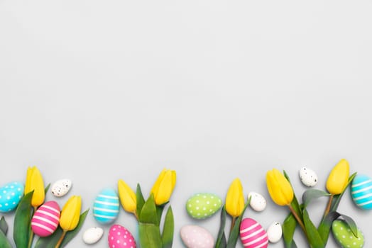 Easter eggs concept gift card background, copy space