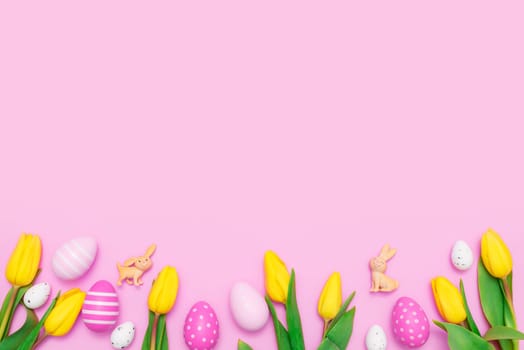 Easter eggs concept gift card background, copy space