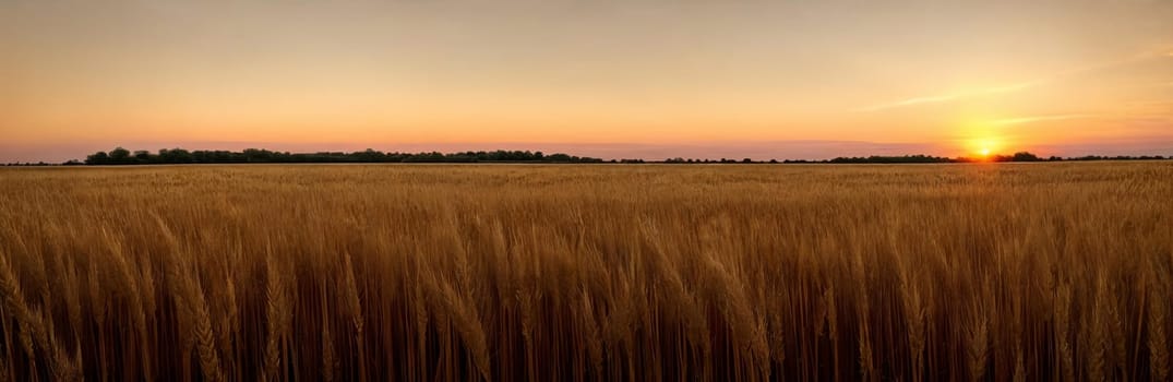 Tranquility of a vast wheat field at sunset, with the warm tones of the sky mirroring the golden hues of the ripe crops