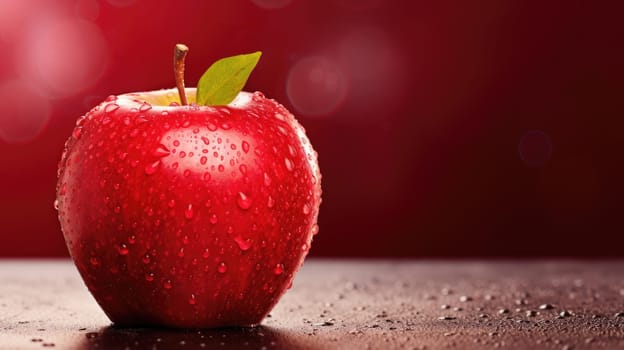 Red juicy healthy apple on red banner. Eat a Red Apple Day banner AI