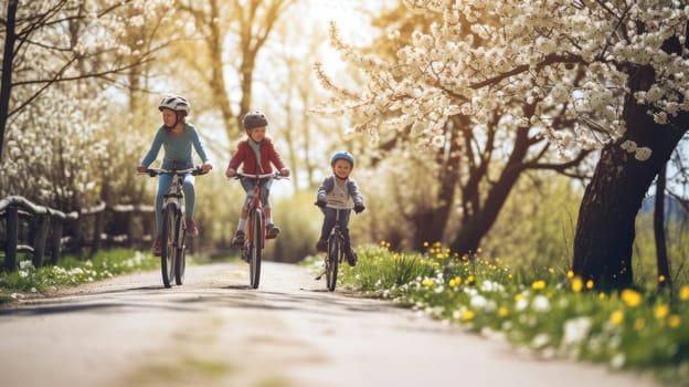 A man and woman happily ride their bicycles through a scenic path, surrounded by plants and nature. AIG41