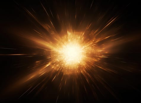 Sun flare with yellow rays and beams on dark background. Generated AI