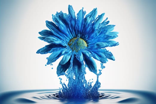 Flower in splashing water. Floral freshness concept with water drops for cosmetic, moisture and self-care packaging. Generated AI