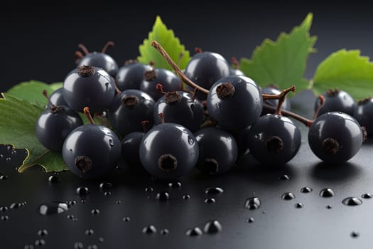 Black currant on background. Juicy black berries, fresh and sweet. Generated AI