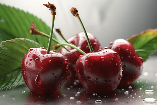Cherry on background. Juicy red cherry, fresh and sweet. Generated AI