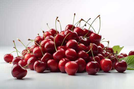 Cherry on background. Juicy red cherry, fresh and sweet. Generated AI