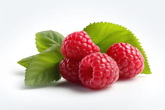 Raspberry on white background. Juicy red berry, fresh and sweet. Generated AI