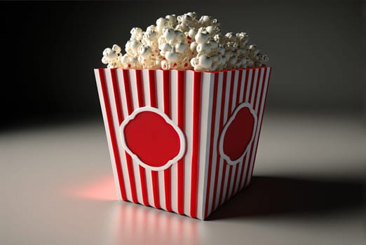 A box of popcorn. Movie theater themed popcorb package. Generative AI