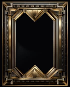 Golden art deco frame with ornament. Retro golden art deco or art nouveu frame in roaring 20s style. Generative AI