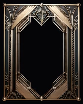 Golden art deco frame with ornament. Retro golden art deco or art nouveu frame in roaring 20s style. Generative AI