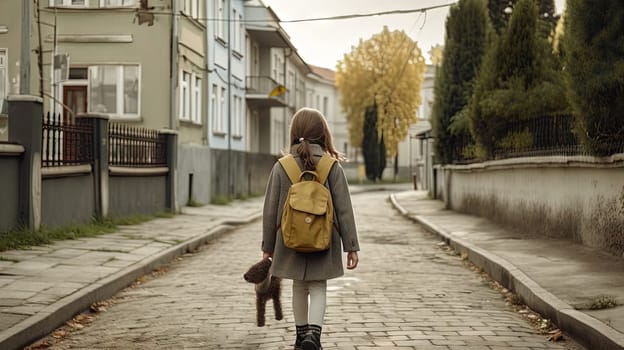 Pupil walking home or to school with backpack. Generated AI