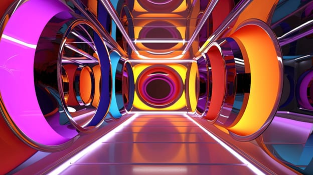 Spaceship or lab interior in retro futuristic sci-fi style with round doors. Generated AI