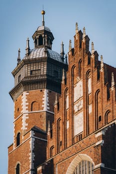 Gothic building facade of famous Corpus Christi Basilica, historical religious landmark in Krakow, Poland