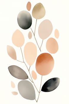 Sleek minimalist watercolor print in Nordic design. Abstract art. Muted colors. Perfect for modern interiors, contemporary spaces. Scandinavian style. Geometric shapes. Vertical format. Generative AI