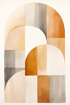 Elegant watercolor composition blending Nordic minimalism with geometric and organic shapes in a soothing palette of neutral and earth tones, ideal for modern decor and calming spaces. Generative AI