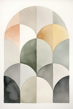 Sleek minimalist watercolor print in Nordic design. Abstract art. Muted colors. Perfect for modern interiors, contemporary spaces. Scandinavian style. Geometric shapes. Vertical format. Generative AI