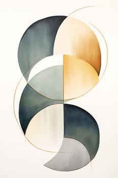 Sleek minimalist watercolor print in Nordic design. Abstract art. Muted colors. Perfect for modern interiors, contemporary spaces. Scandinavian style. Geometric shapes. Vertical format. Generative AI