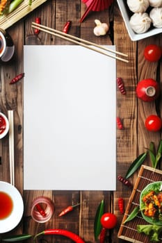 template of a chinese restaurant with a blank paper for copy space.