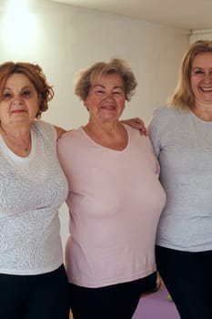 A vibrant community of senior women, guided by their instructor, embraces the enriching journey of yoga, fostering unity, well-being, and a shared commitment to active aging.