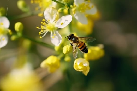 Bee collect nectar from flower. Animal spring. Generate Ai