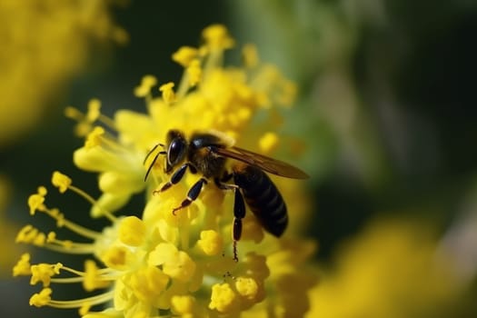 Bee collect nectar in sunny day. Fly honeybee. Generate Ai