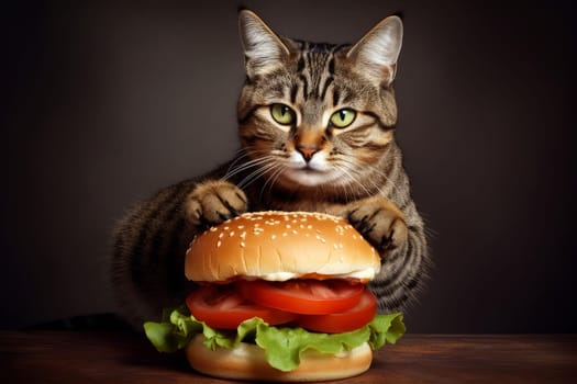 Car sit on burger. Animal funny food. Generate Ai