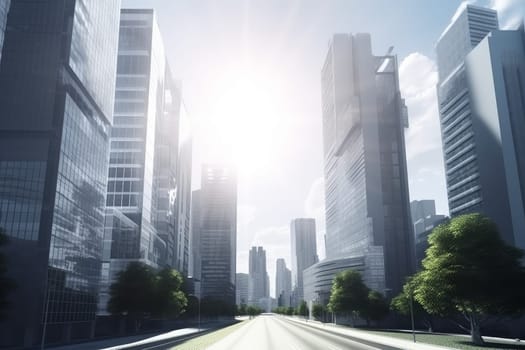 Realistic city daylight view. Modern street. Generate Ai