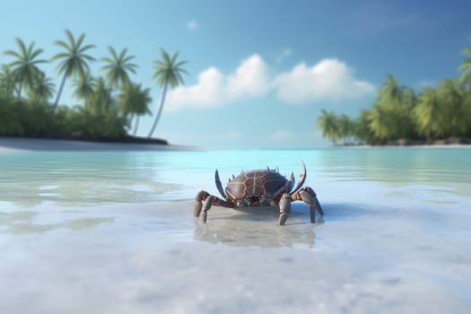 Crab on tropical beach. Nature sand. Generate Ai