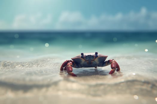 Crab on tropical sunny beach. Ocean nature. Generate Ai