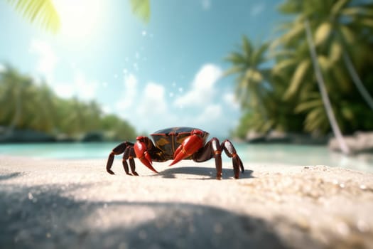 Crab on tropical paradise. Marine seafood. Generate Ai