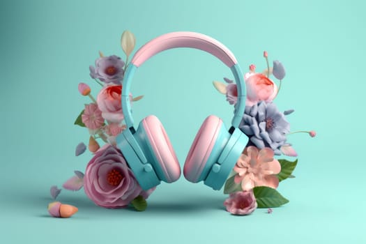Flower music headphones. Creative modern idea. Generate Ai