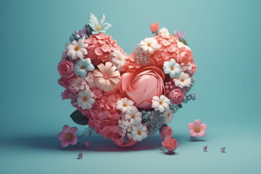 Floral heart 3d pastel. Floral card. Generate Ai