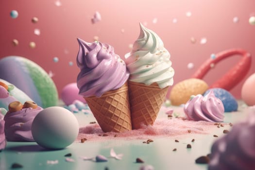 Double ice cream cone. Scoop food. Generate Ai