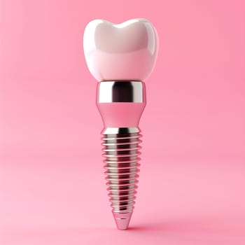 Luxury dental implant isolated on blue background. 3D rendering.