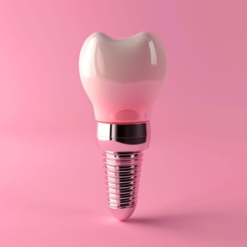 Luxury dental implant isolated on blue background. 3D rendering.