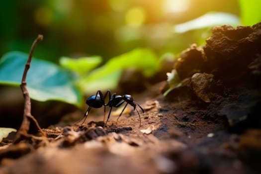 Wild ant on forest ground. Natural wild. Generate Ai