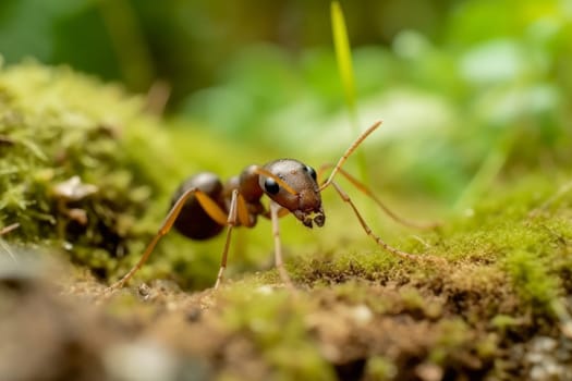 Ant insect in forest. Plat wild fauna. Generate Ai