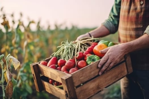 Farmer give vegetables box. Organic market. Generate Ai