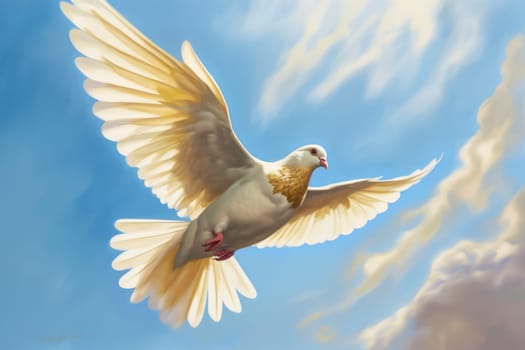 Golden dove fly. Nature summer sky. Generate Ai