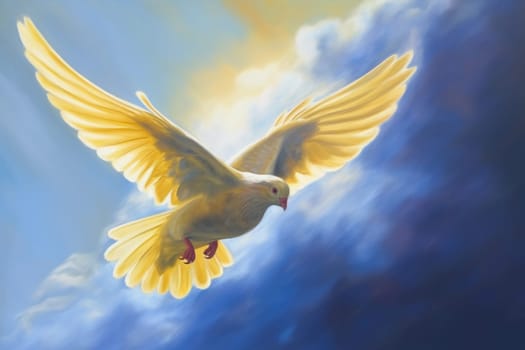 Golden dove of peace. Creative success. Generate Ai